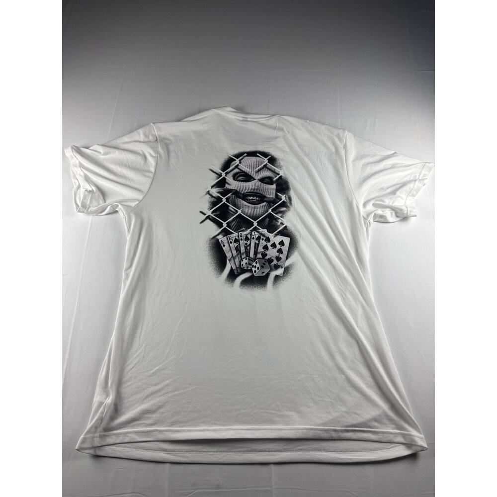 Streetwear Graphic T Shirt Mens 2XL White Mask Dice Playing Cards Airbrush Style